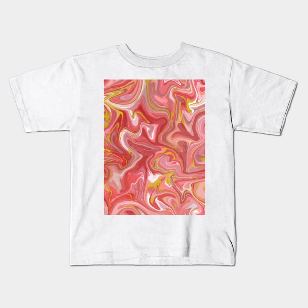 Gentle Pink with Gold Silk Marble - Pastel and Hot Pink with White Liquid Paint Pattern Kids T-Shirt by GenAumonier